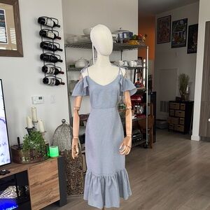 Wayf Seersucker Blue Ruffle Hem Dress SzXS